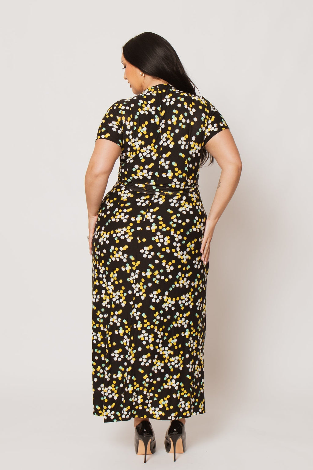 Plus Size Eliana Wrap Dress- Black/Yellow