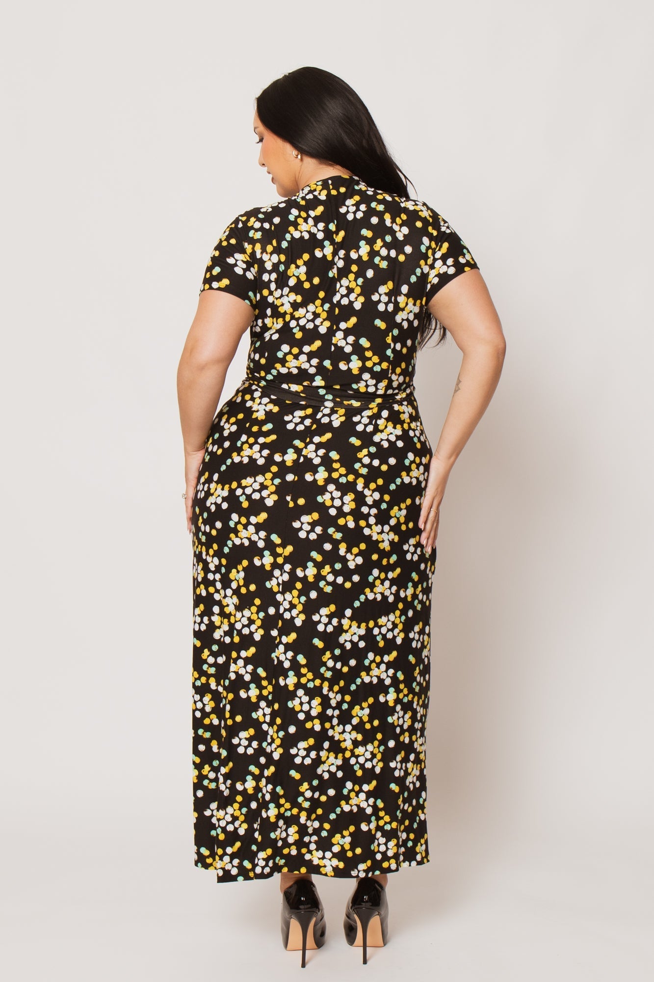 Plus Size Eliana Wrap Dress- Black/Yellow