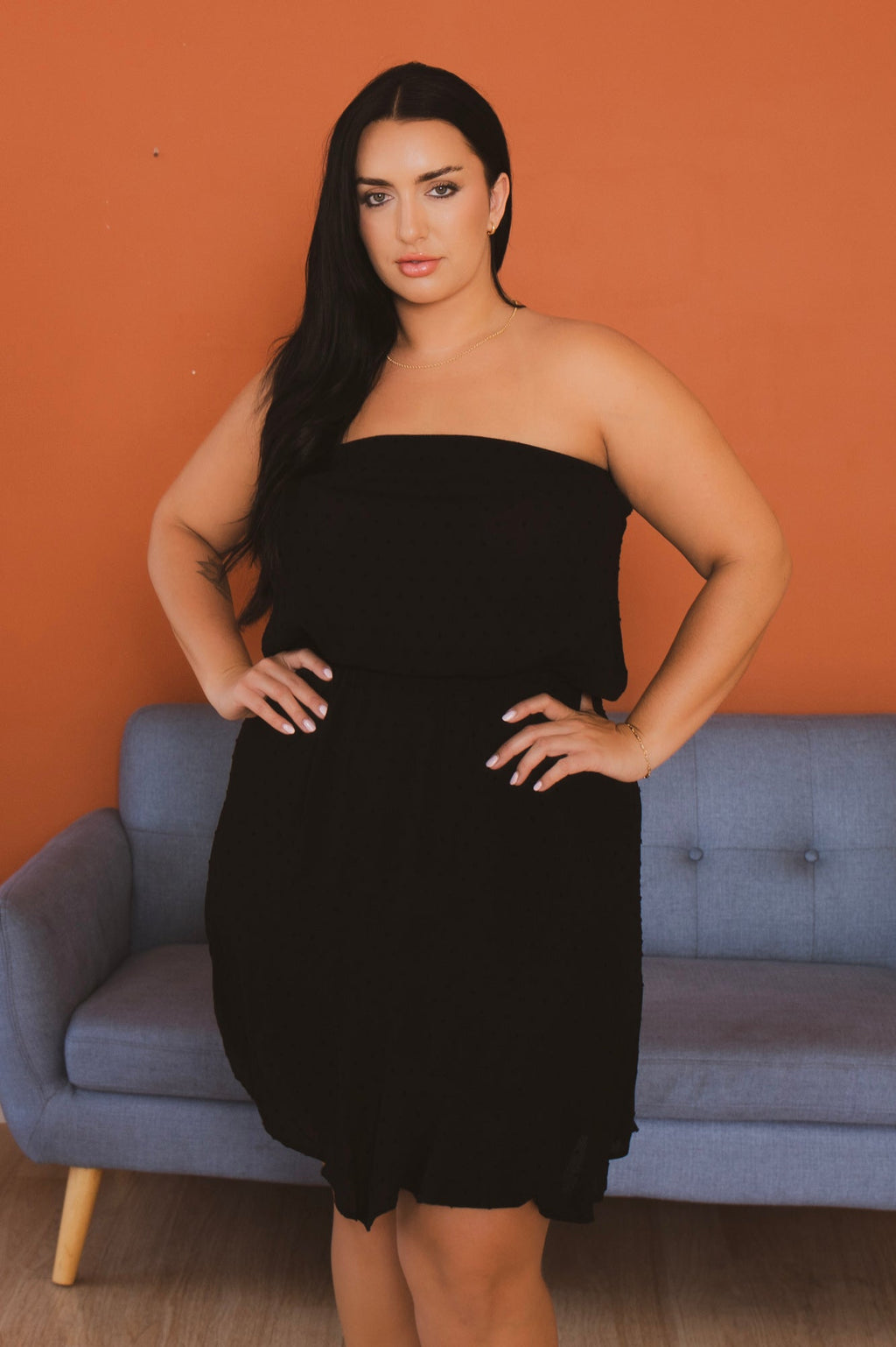 Plus Size  Ella Swiss Dot  Mini  Dress - Black