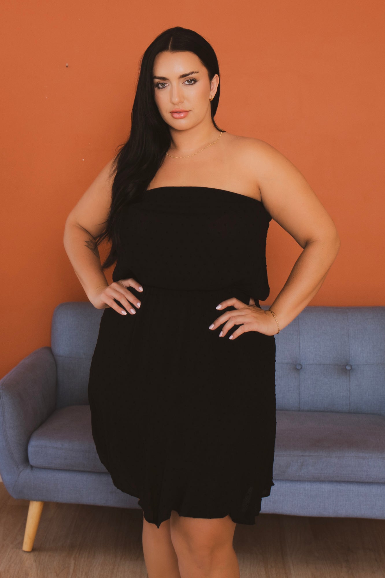Plus Size  Ella Swiss Dot  Mini  Dress - Black