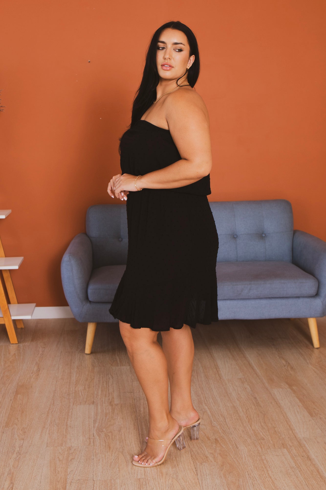 Plus Size  Ella Swiss Dot  Mini  Dress - Black