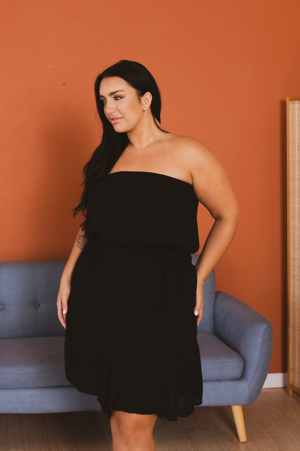 Plus Size  Ella Swiss Dot  Mini  Dress - Black