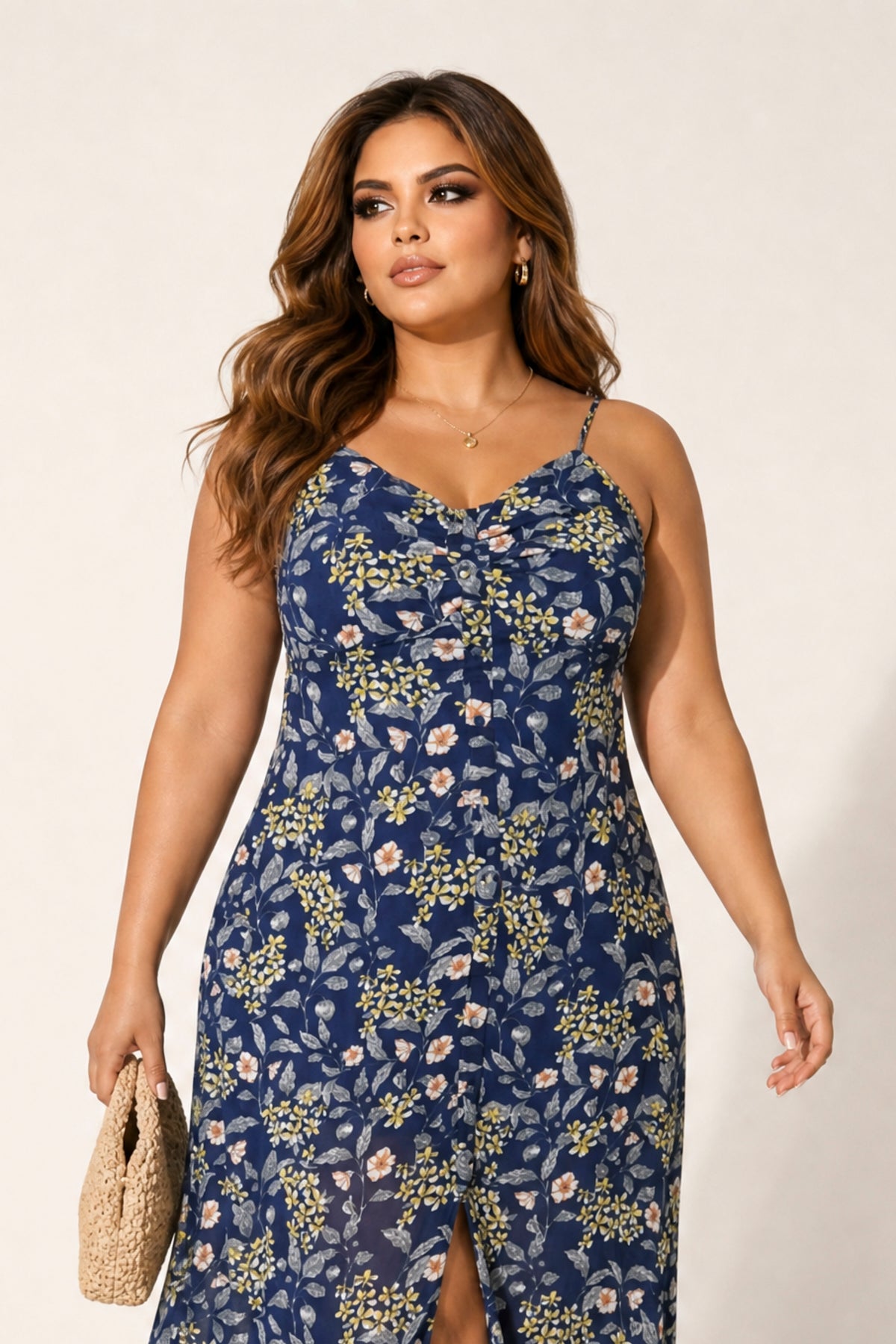 Plus Size Endless Bloom Slip Dress - Navy