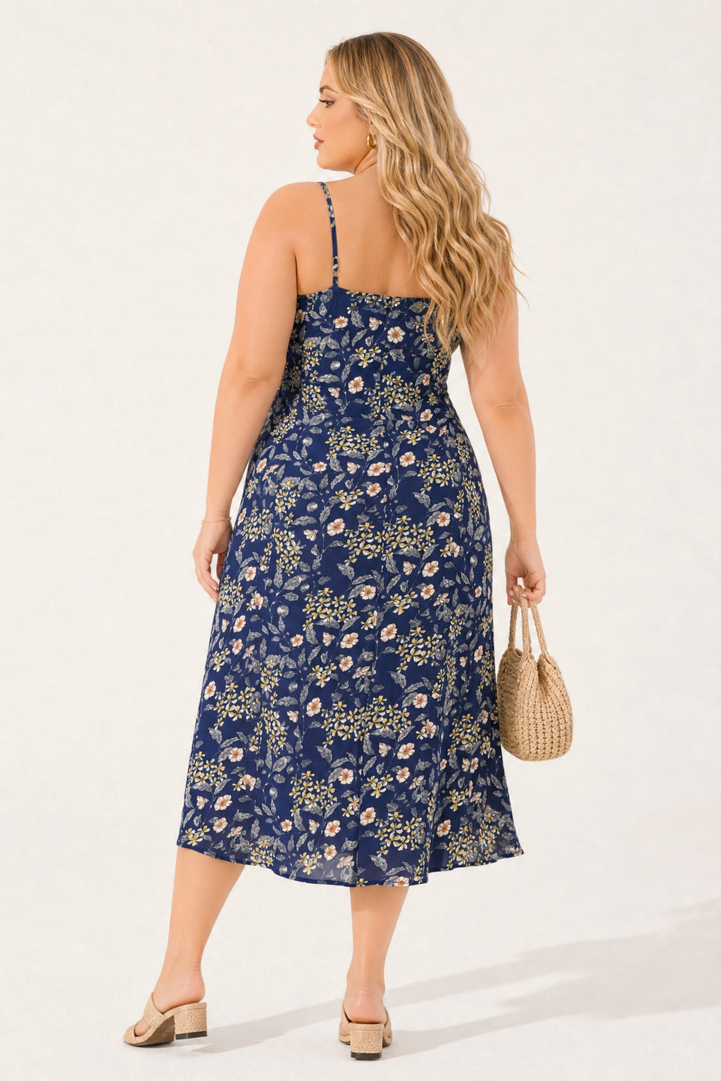 Plus Size Endless Bloom Slip Dress - Navy