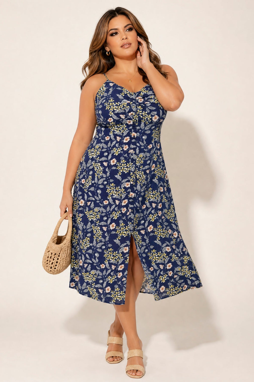 Plus Size Endless Bloom Slip Dress - Navy