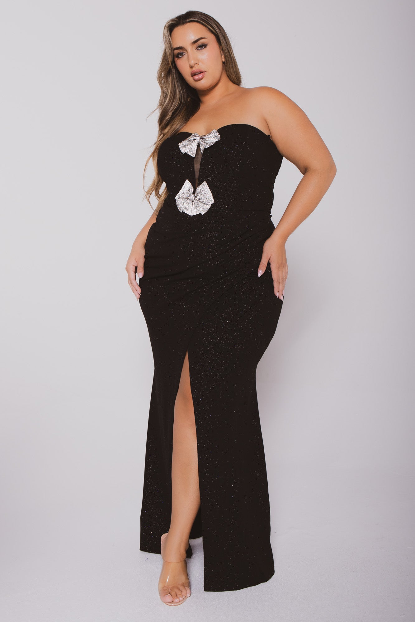 Plus Size Evangeline Bow Front  Dress- Black