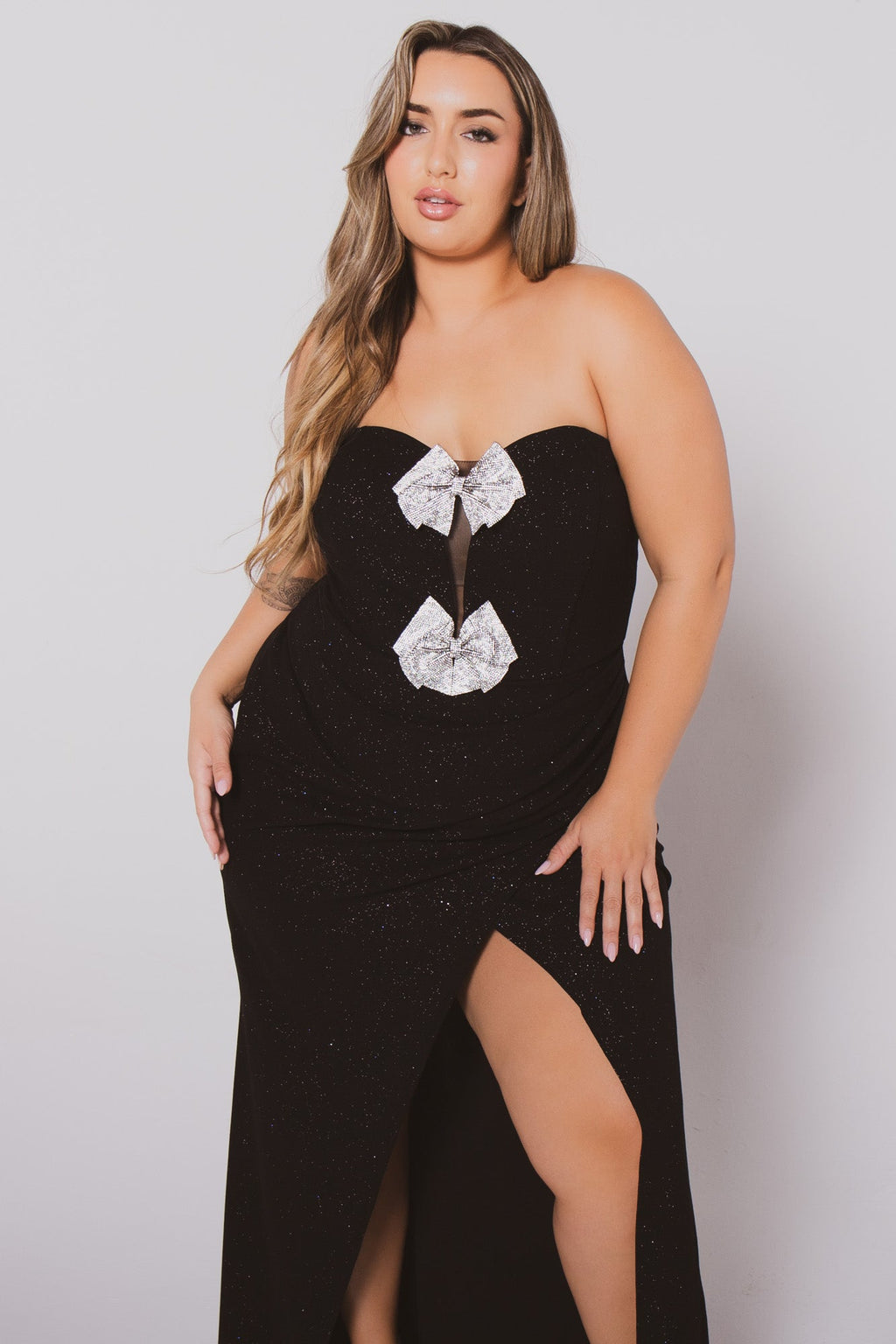 Plus Size Evangeline Bow Front  Dress- Black