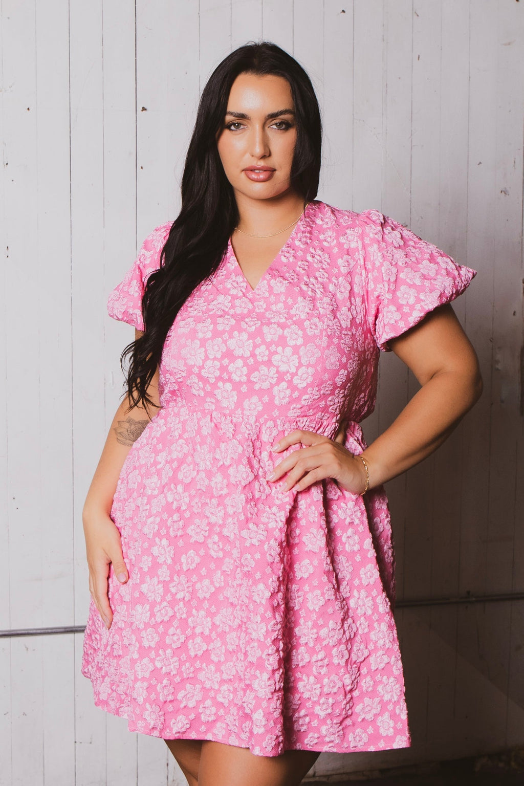 Plus Size Flora Bow Back Mini Dress - Pink