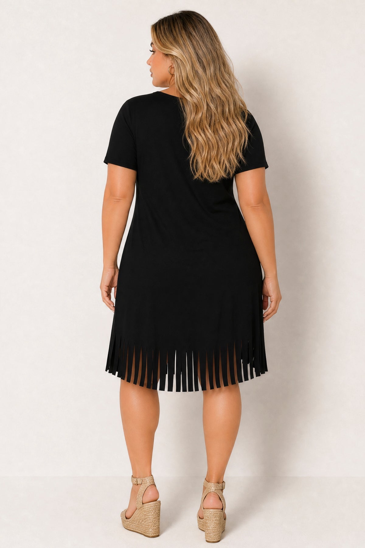 Plus Size Free Spirit Fringe Dress - Black