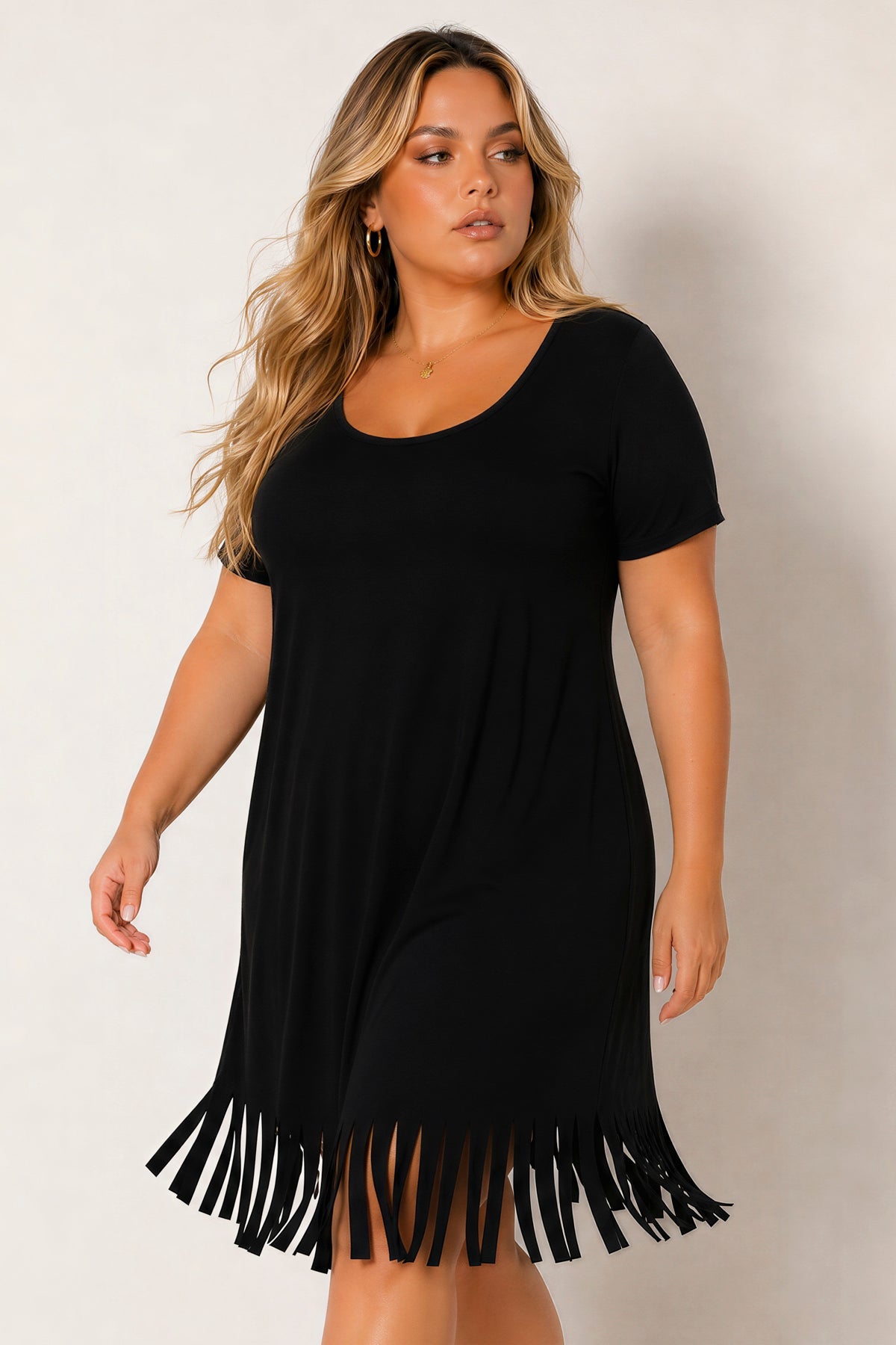 Plus Size Free Spirit Fringe Dress - Black