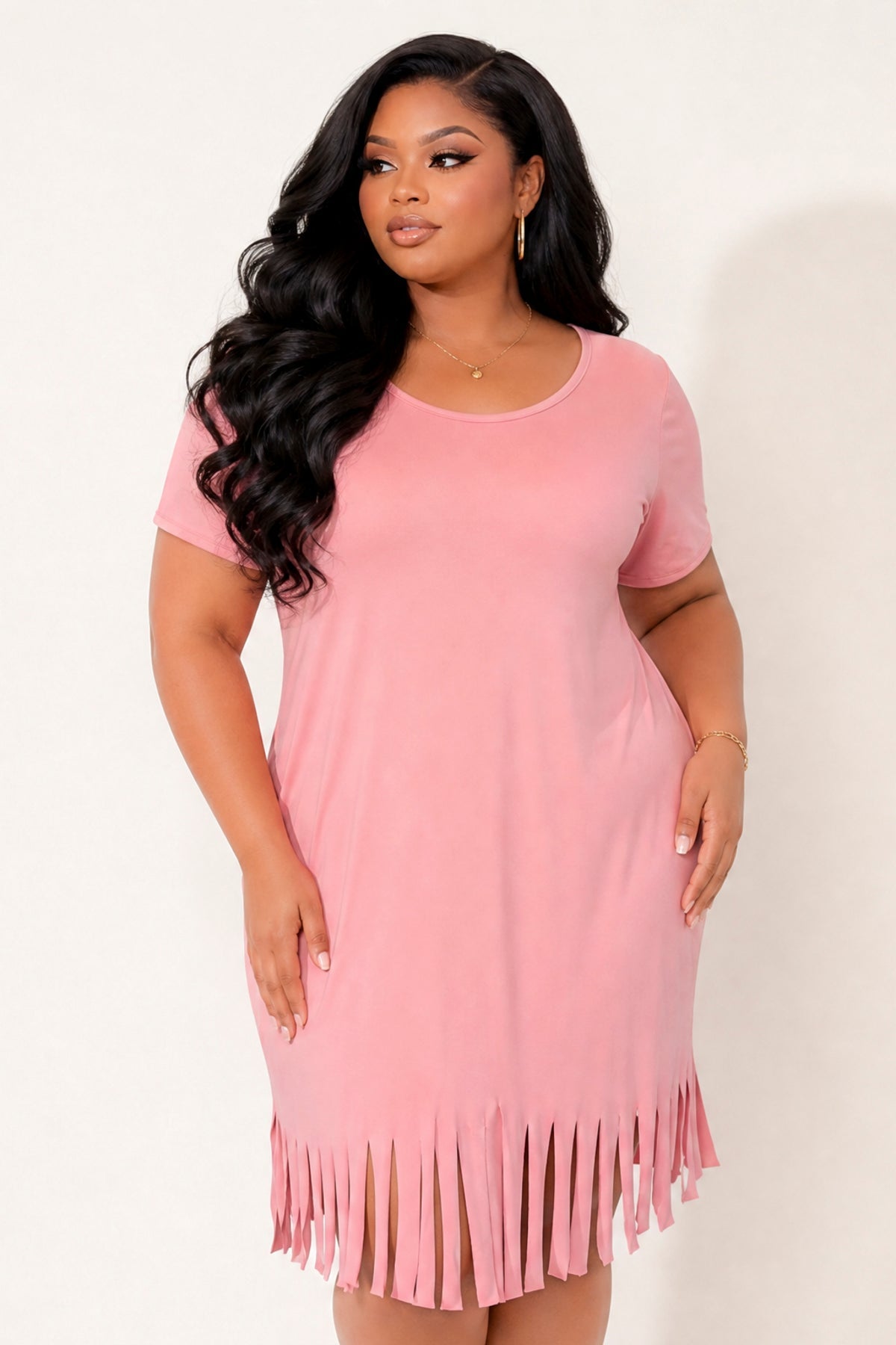 Plus Size Free Spirit Fringe Dress - Blush