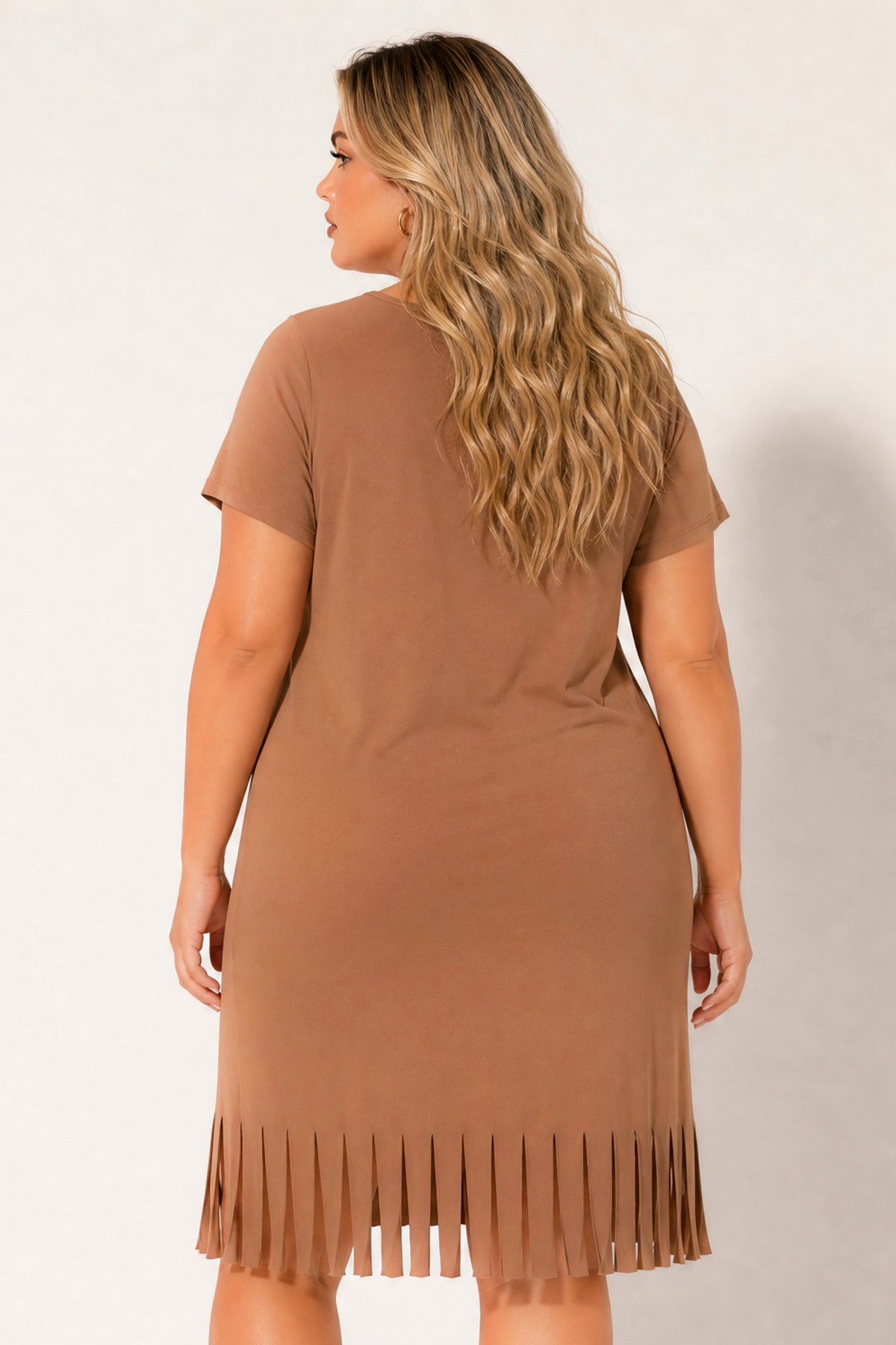 Plus Size Free Spirit Fringe Dress - Brown
