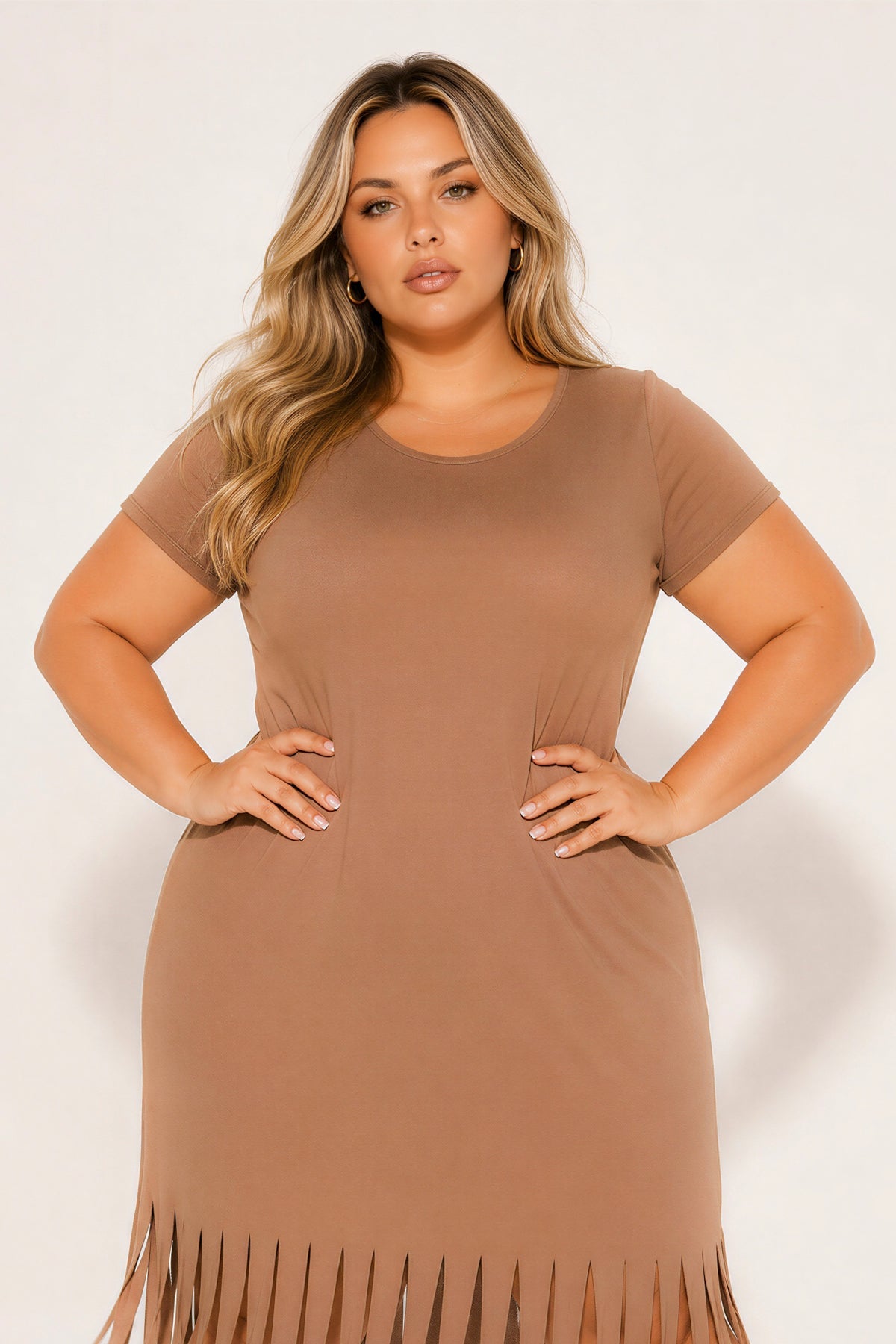 Plus Size Free Spirit Fringe Dress - Brown