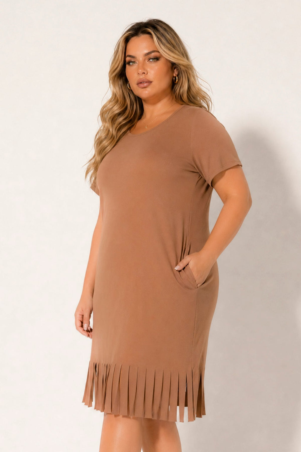 Plus Size Free Spirit Fringe Dress - Brown