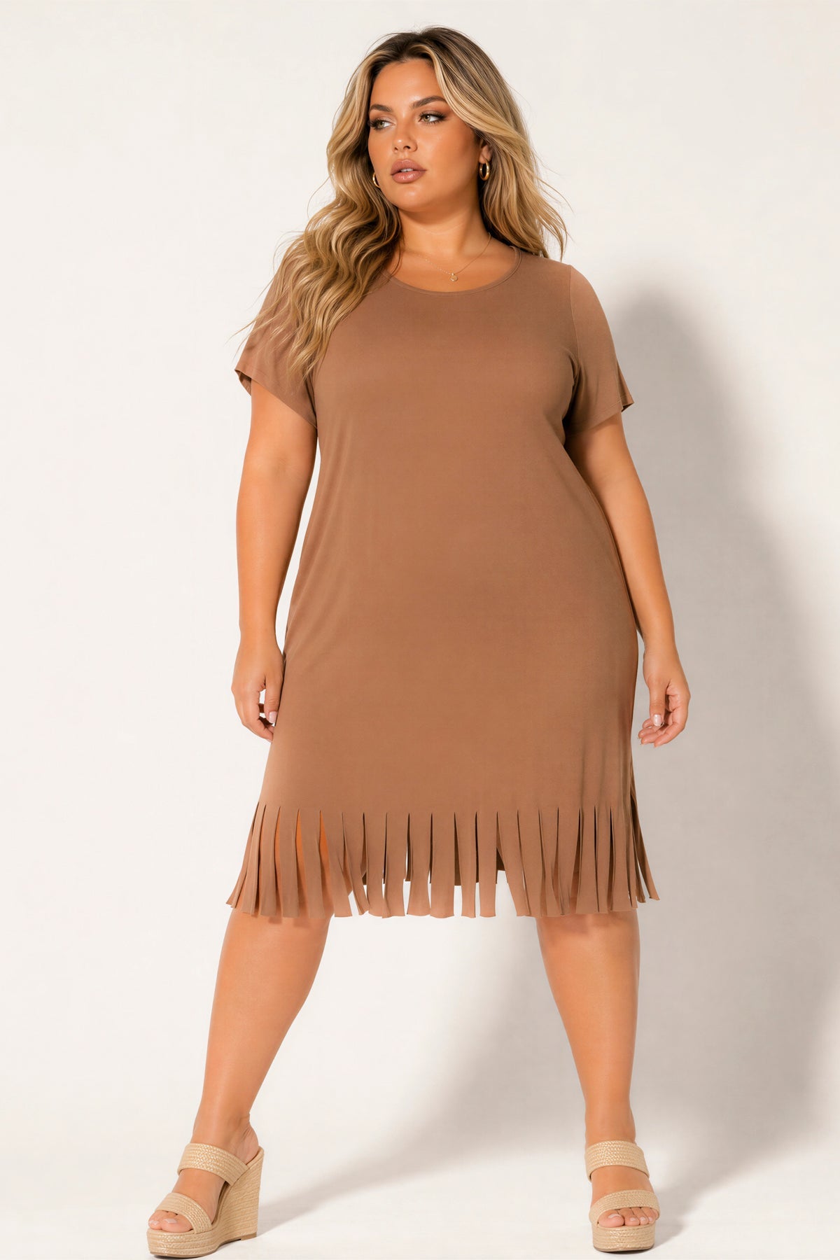 Plus Size Free Spirit Fringe Dress - Brown