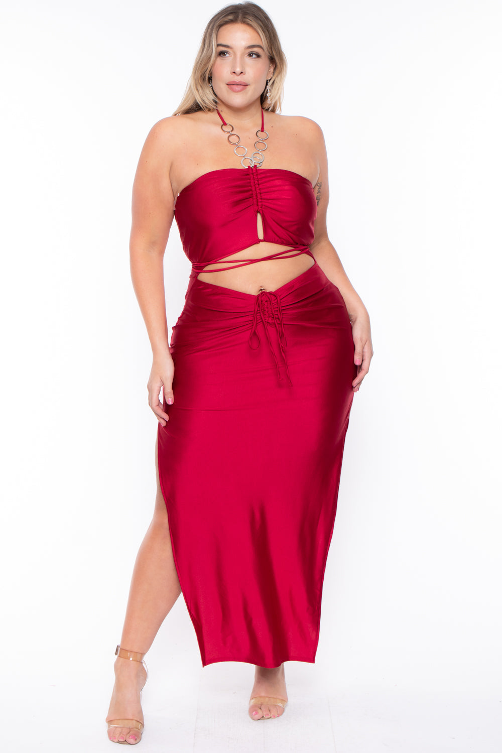 Plus Size Giselle Halter Dress - Red