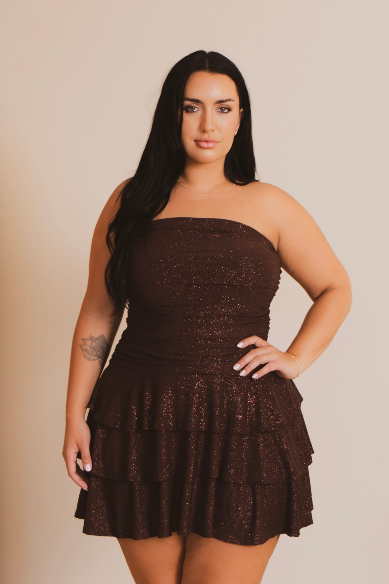 Plus Size Glimmer Nights Dress - Brown
