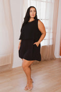 Plus Size  Haltered Double Flare  Dress - Black