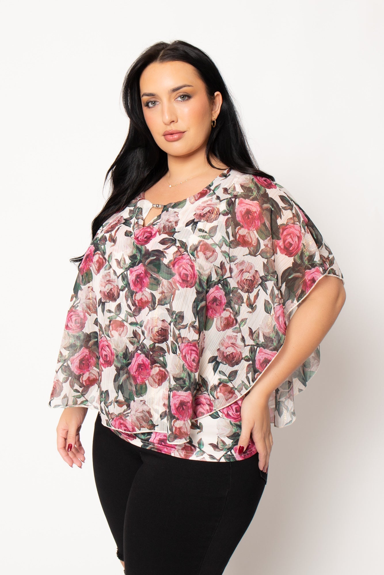 Plus Size Isabella Floral Blouse - Cream