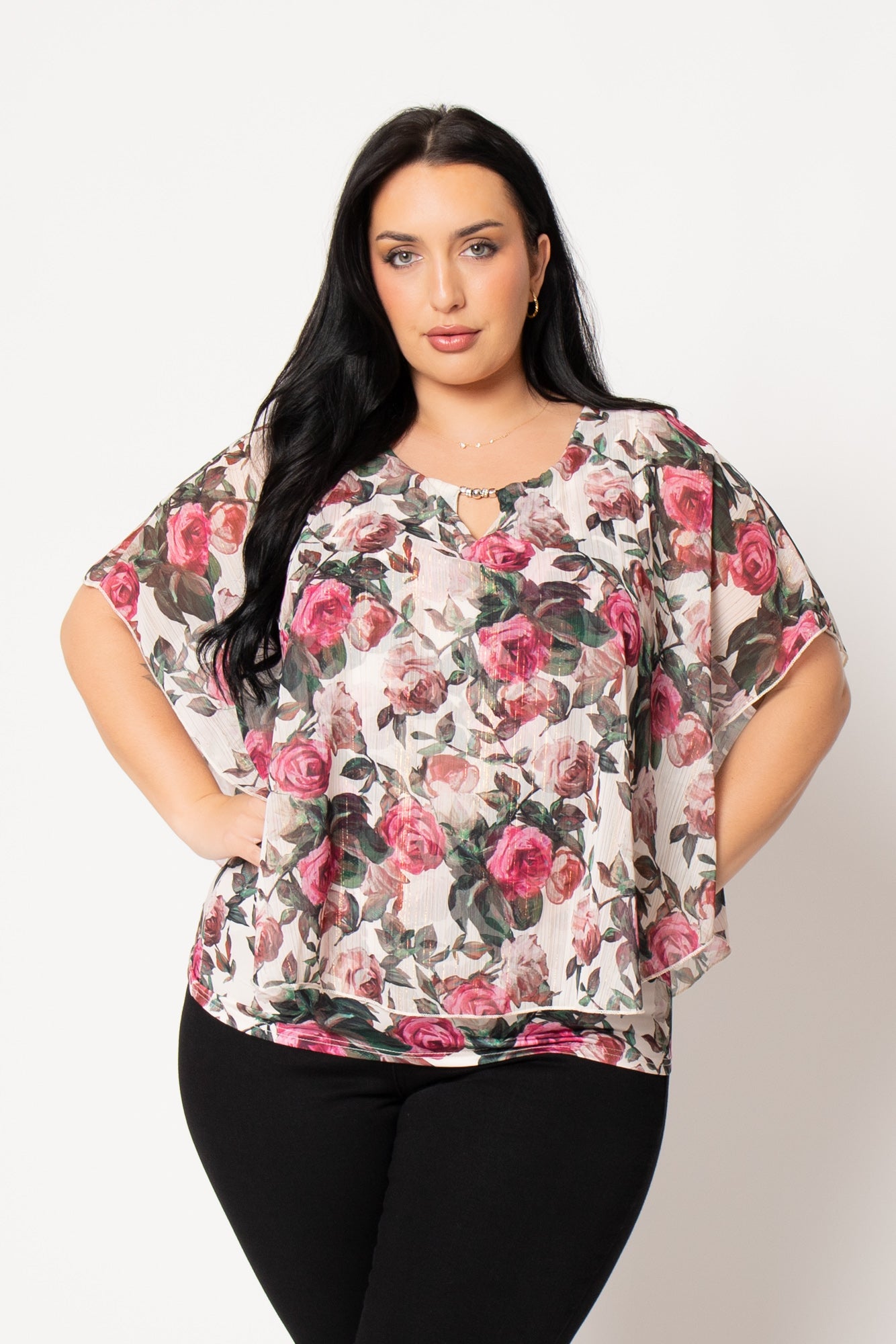 Plus Size Isabella Floral Blouse - Cream