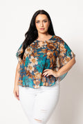 Plus Size Isabella Floral Blouse - Turquoise