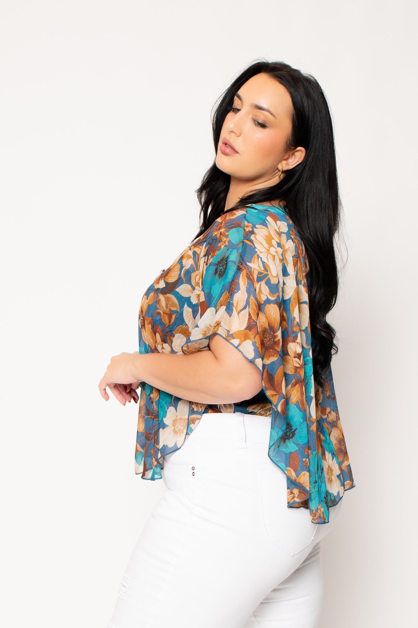 Plus Size Isabella Floral Blouse - Turquoise