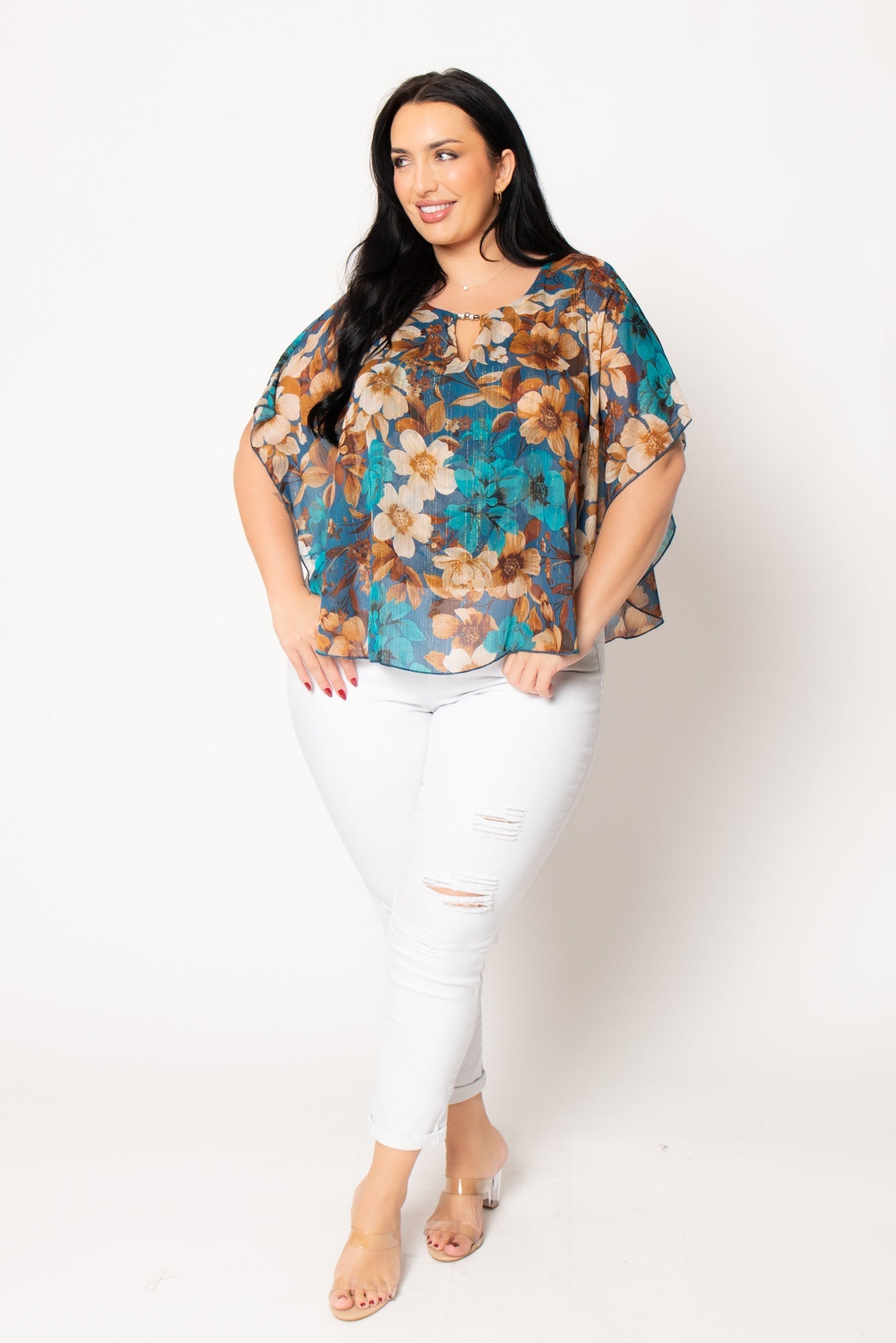 Plus Size Isabella Floral Blouse - Turquoise
