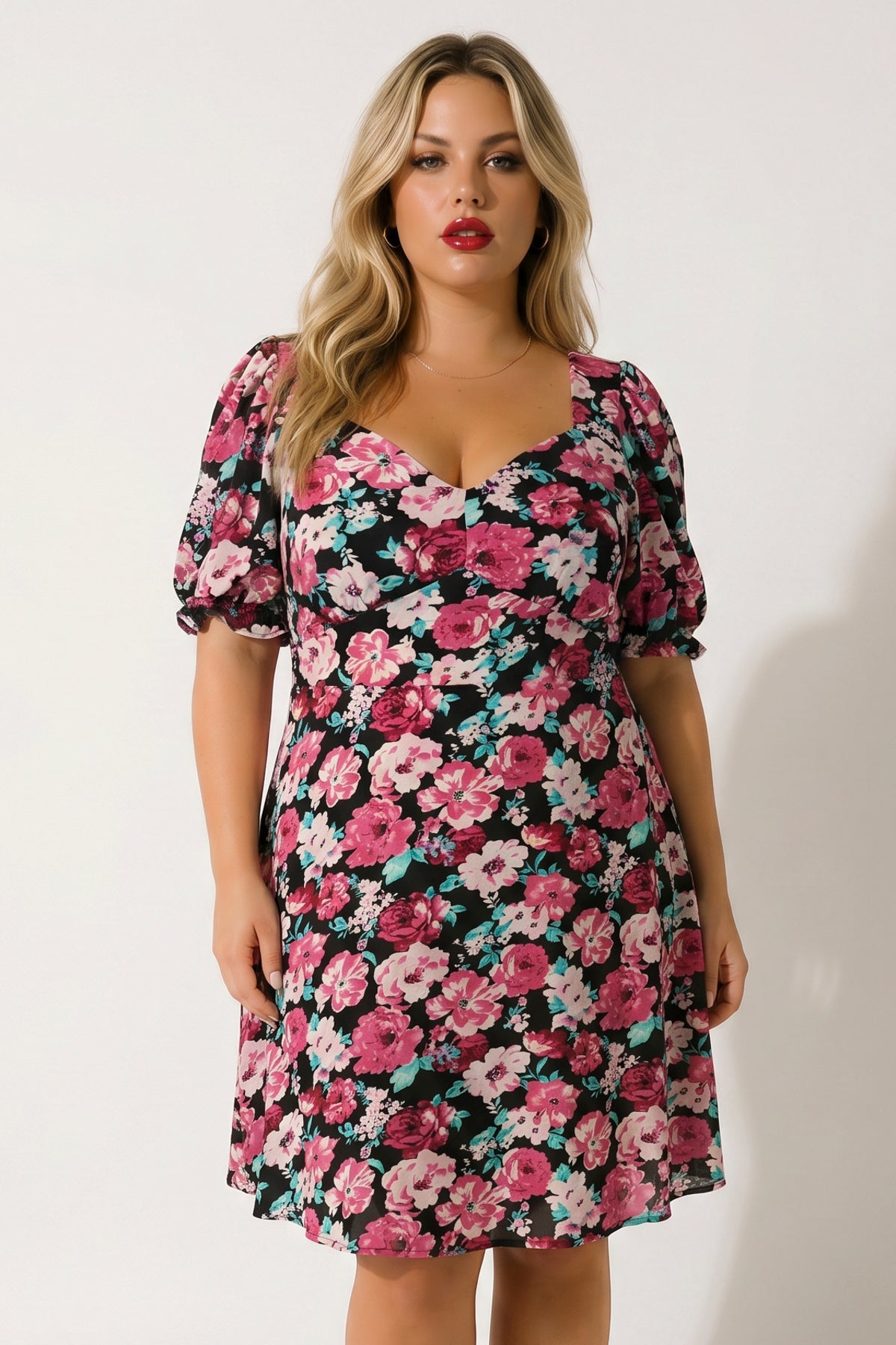 Plus Size Isabella Sweetheart Dress- Black/Mauve