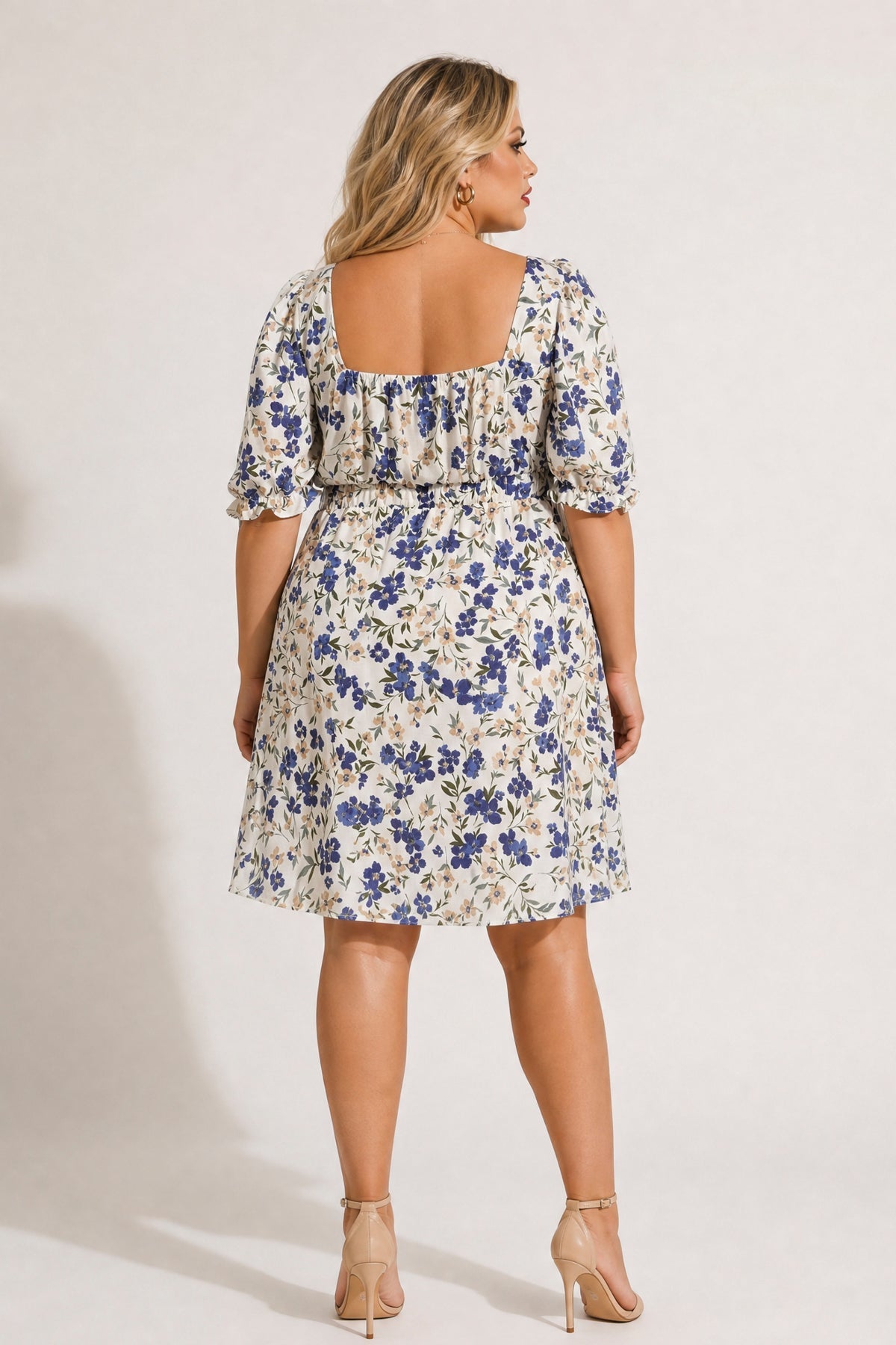 Plus Size Isabella Sweetheart Dress- Ivory/Blue