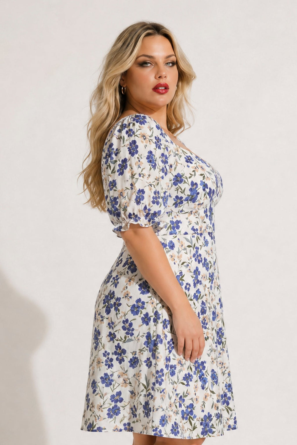 Plus Size Isabella Sweetheart Dress- Ivory/Blue