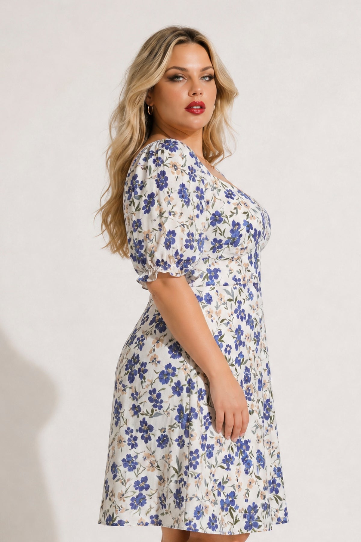 Plus Size Isabella Sweetheart Dress- Ivory/Blue
