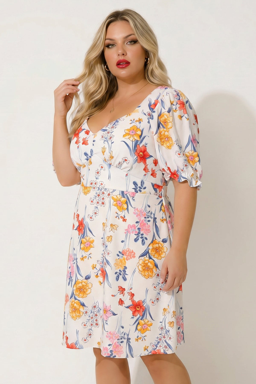 Plus Size Isabella Sweetheart Dress- White/Orange