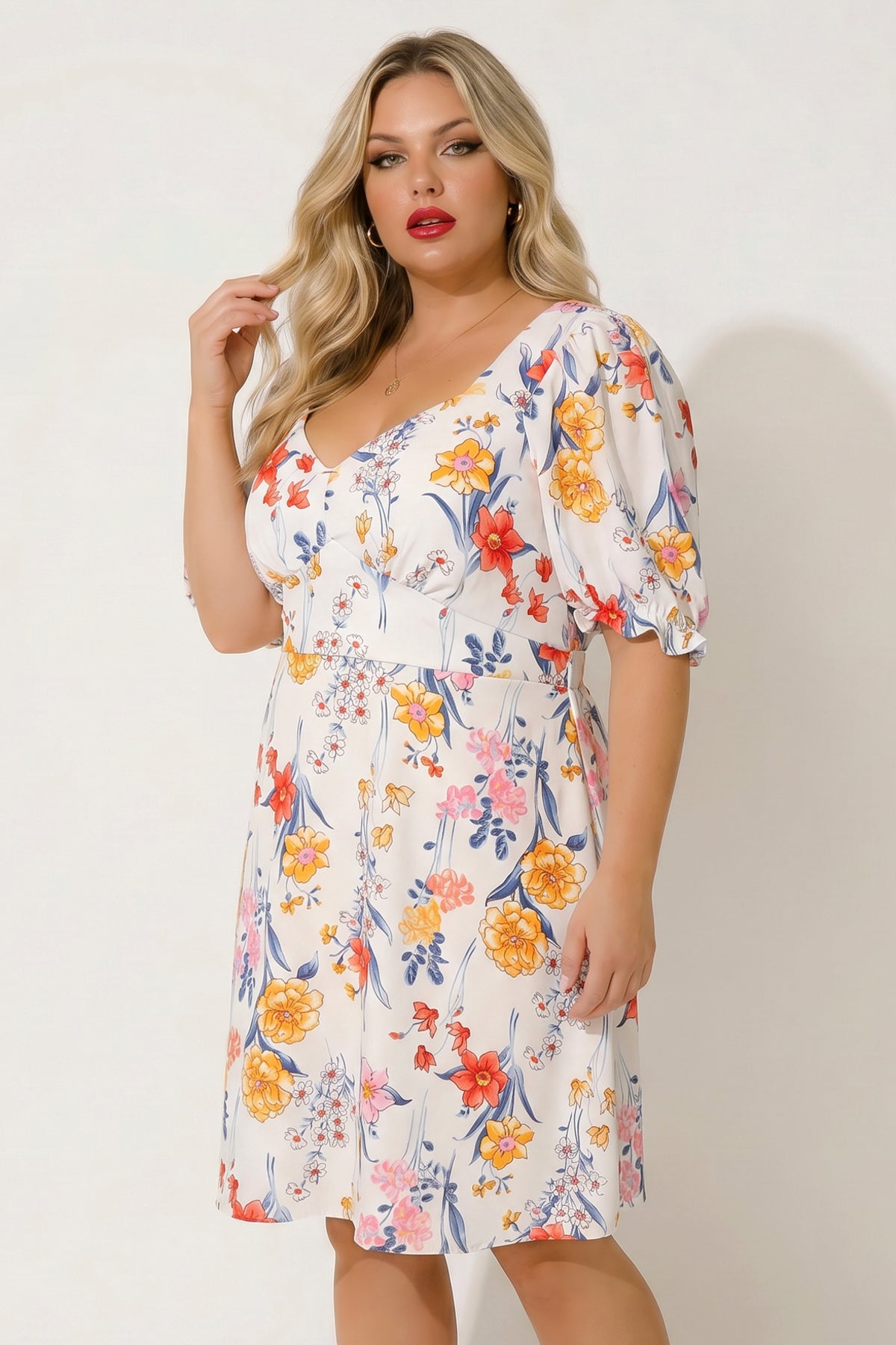 Plus Size Isabella Sweetheart Dress- White/Orange