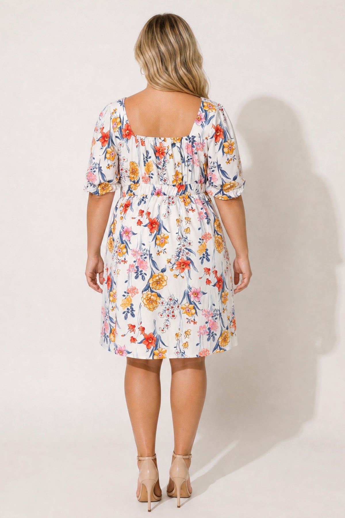 Plus Size Isabella Sweetheart Dress- White/Orange