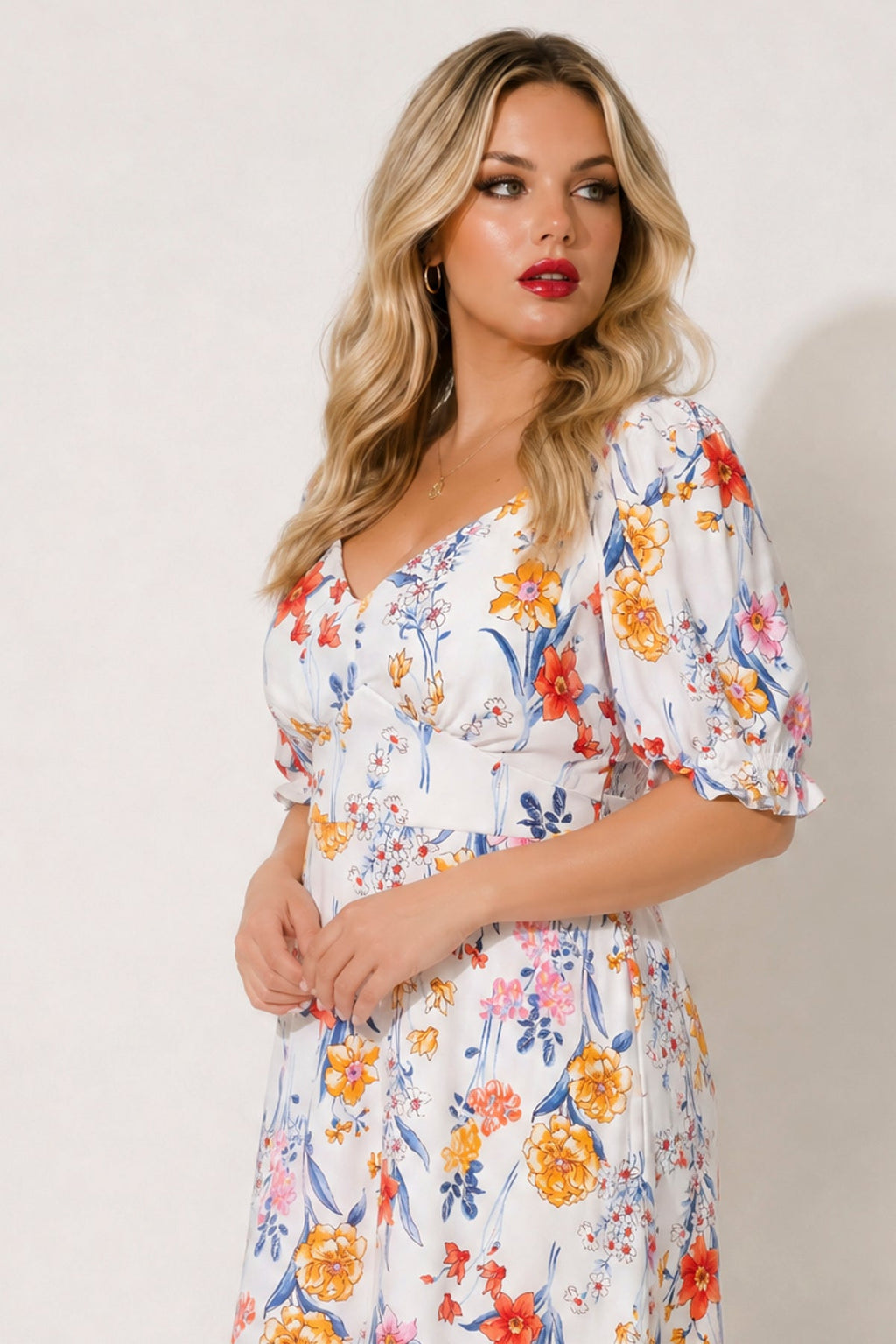 Plus Size Isabella Sweetheart Dress- White/Orange