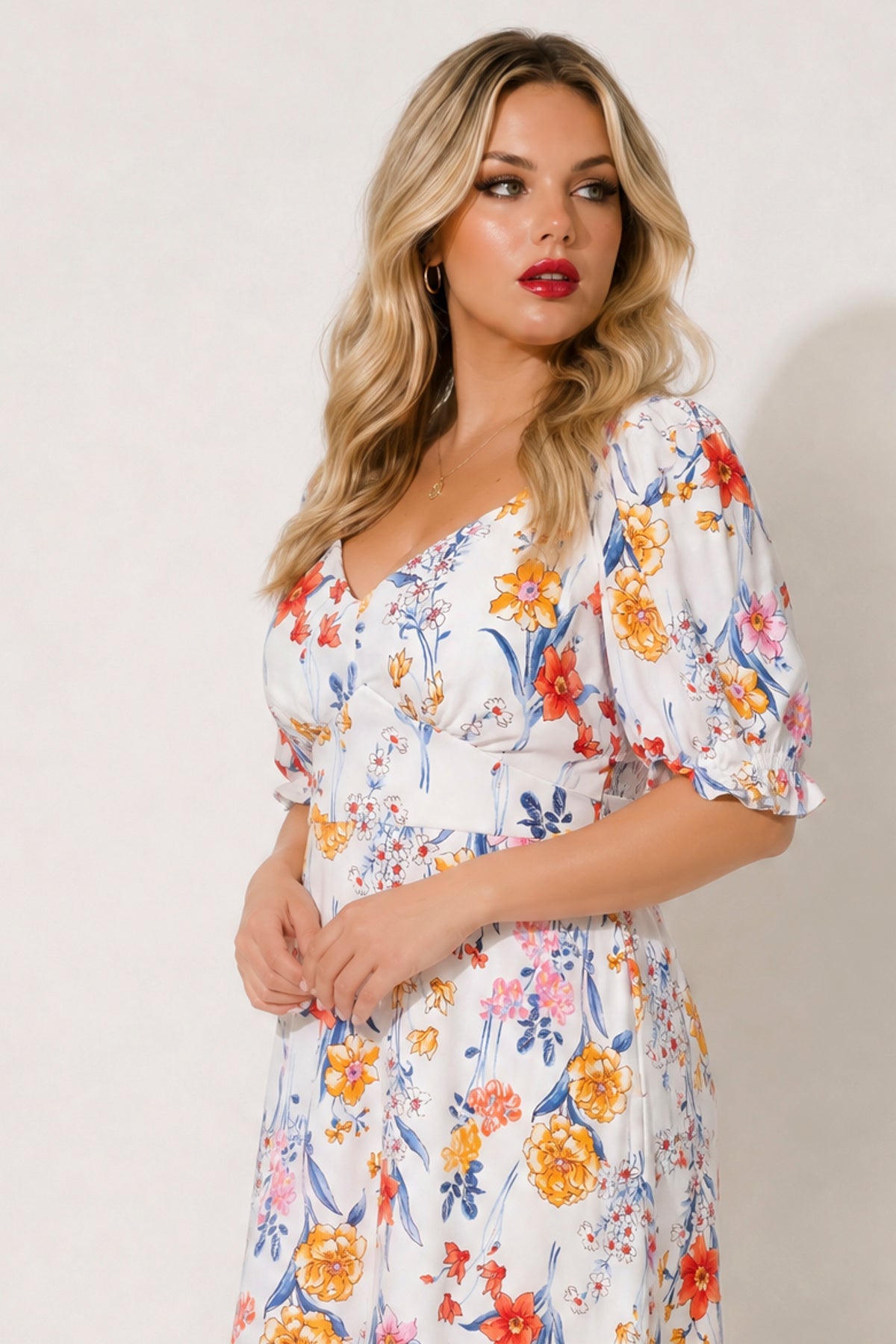Plus Size Isabella Sweetheart Dress- White/Orange