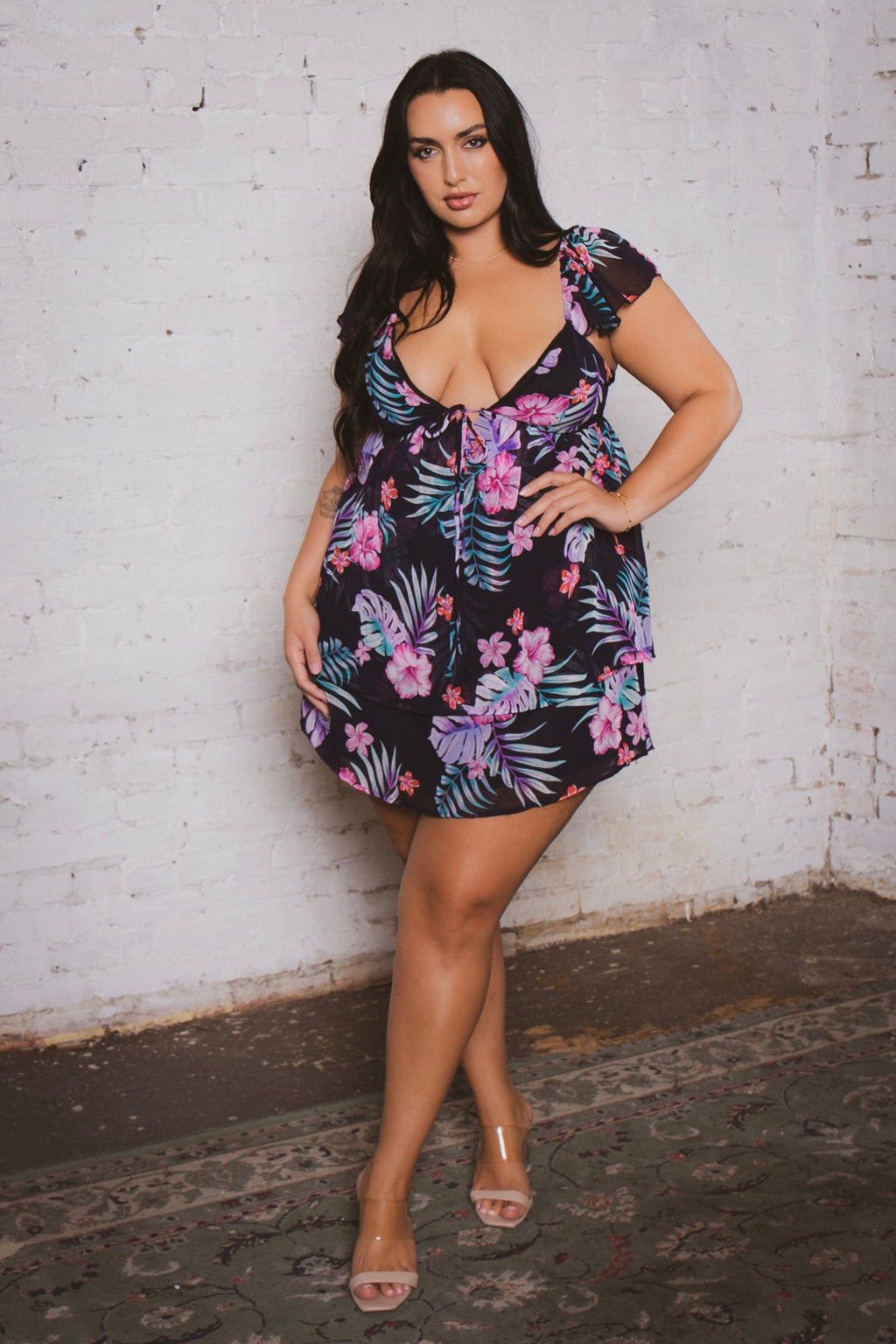 Plus Size Island Escape Mini Dress- Navy