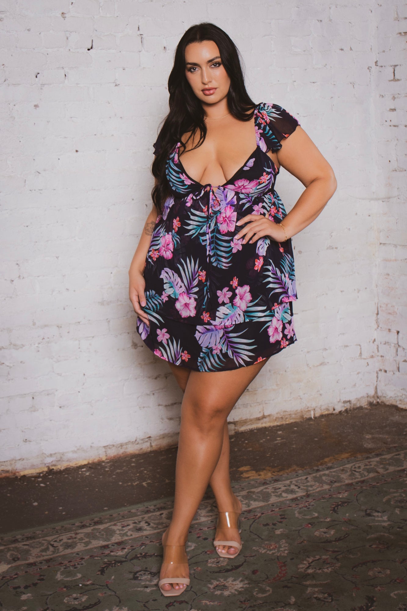 Plus Size Island Escape Mini Dress- Navy