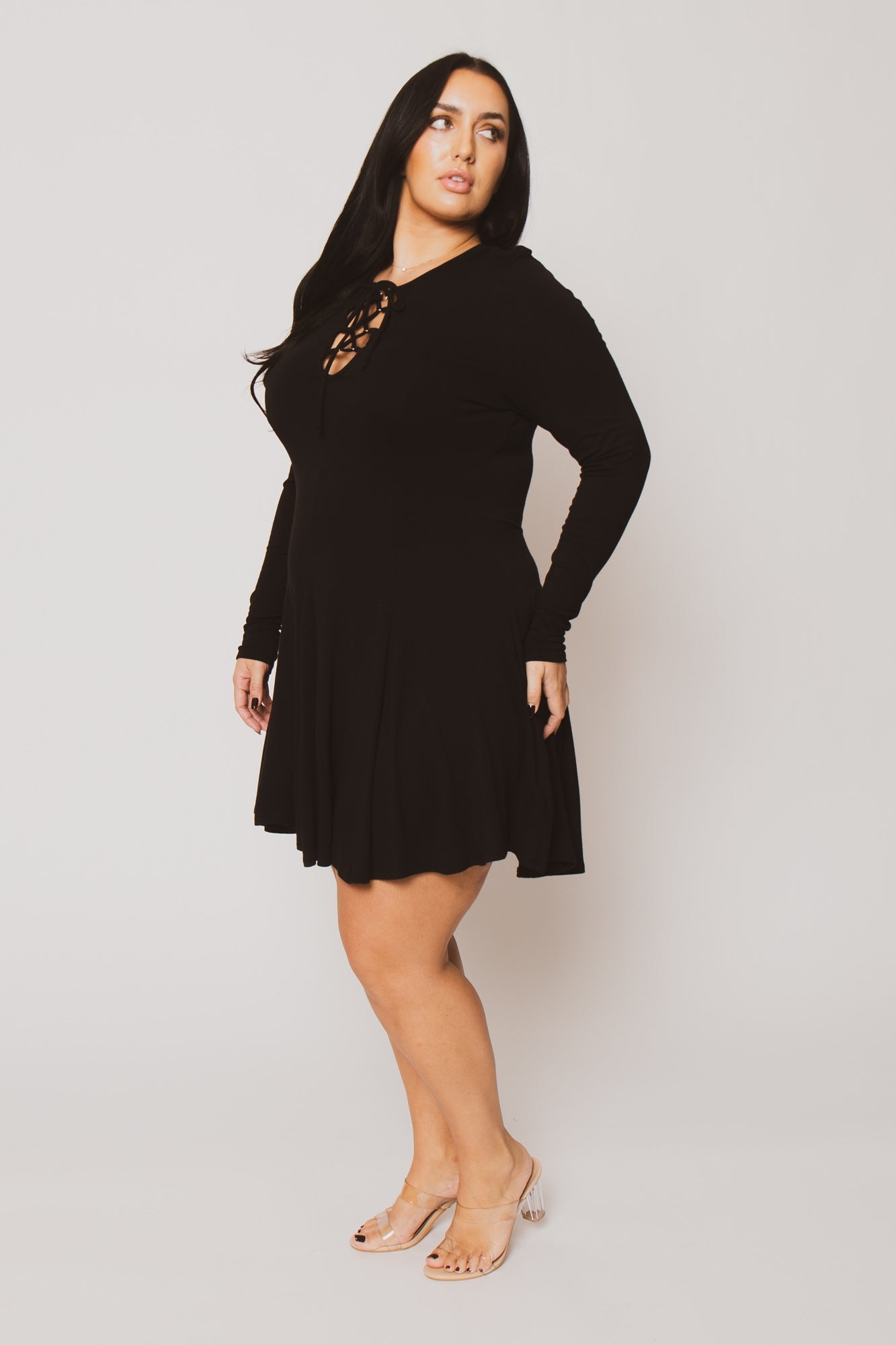 Plus Size Janelle Lace Up Dress  - Black