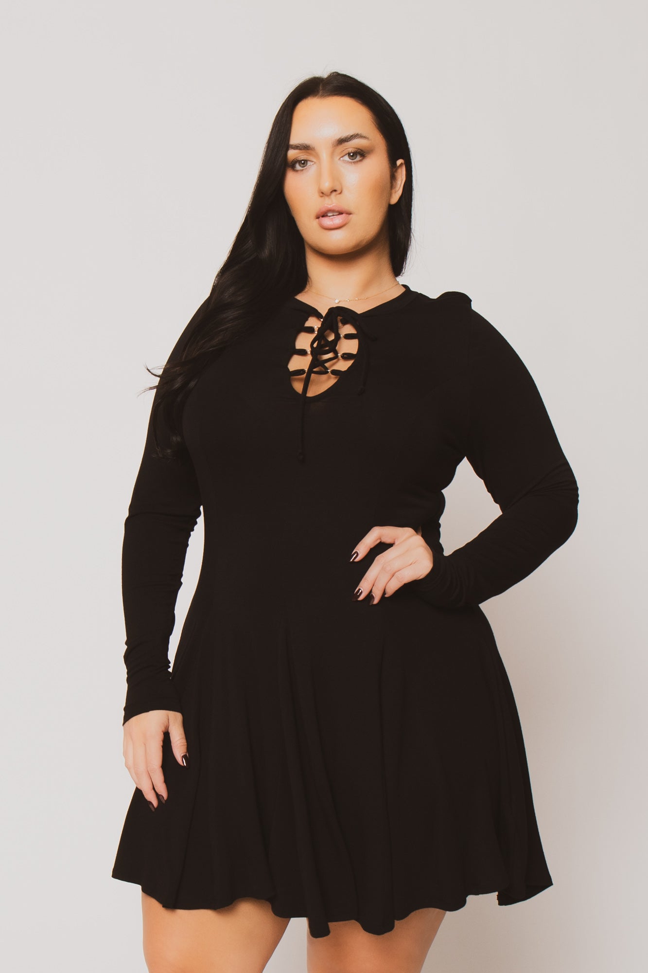 Plus Size Janelle Lace Up Dress  - Black