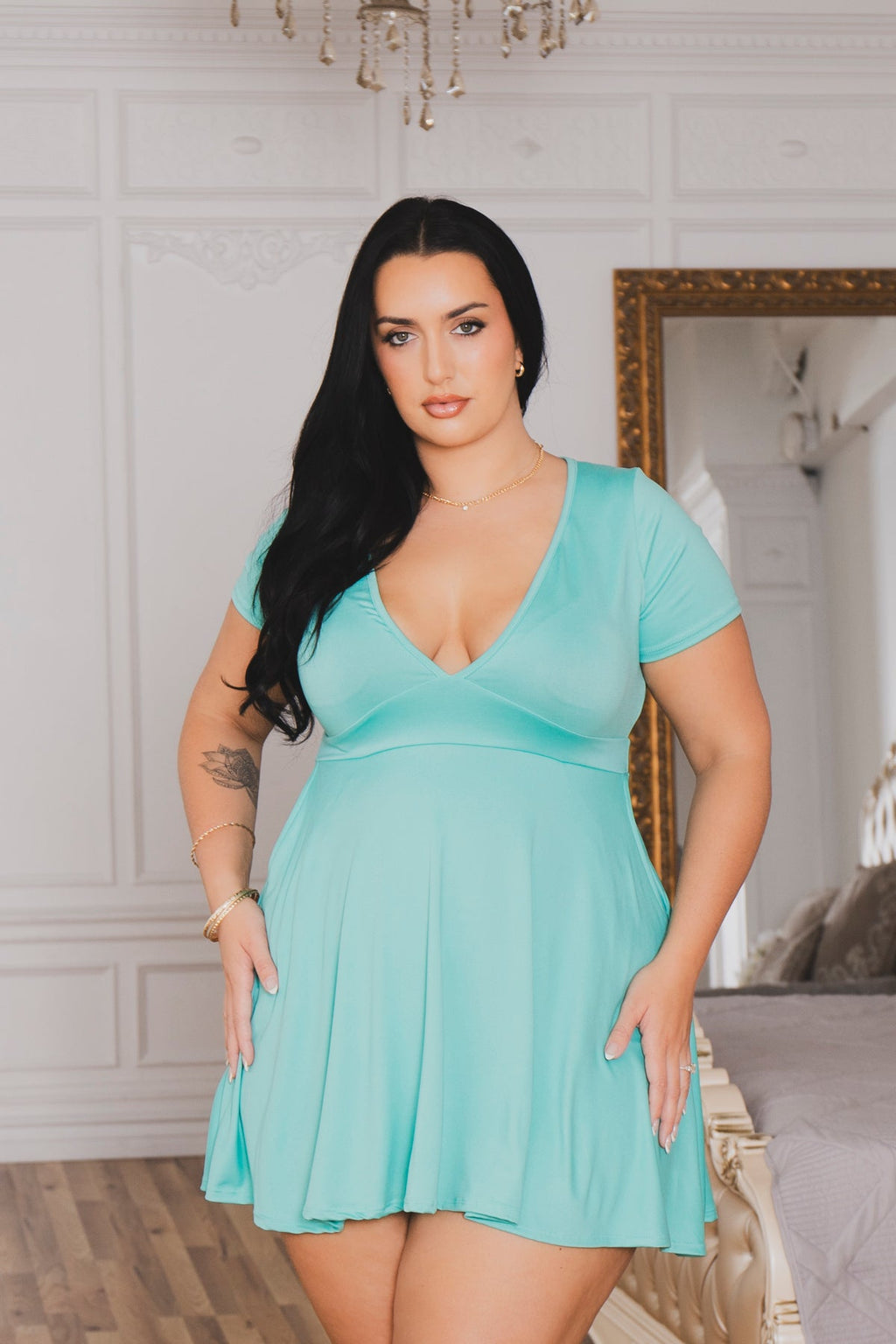 Plus Size Jayne Flare Dress - Aqua