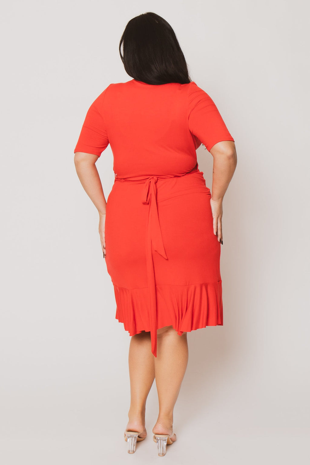 Plus Size Juliet Ruffle Wrap Midi Dress  - Red