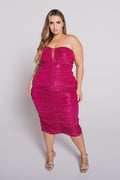 Plus Size Kalinda Sequence  Midi  Dress- Magenta