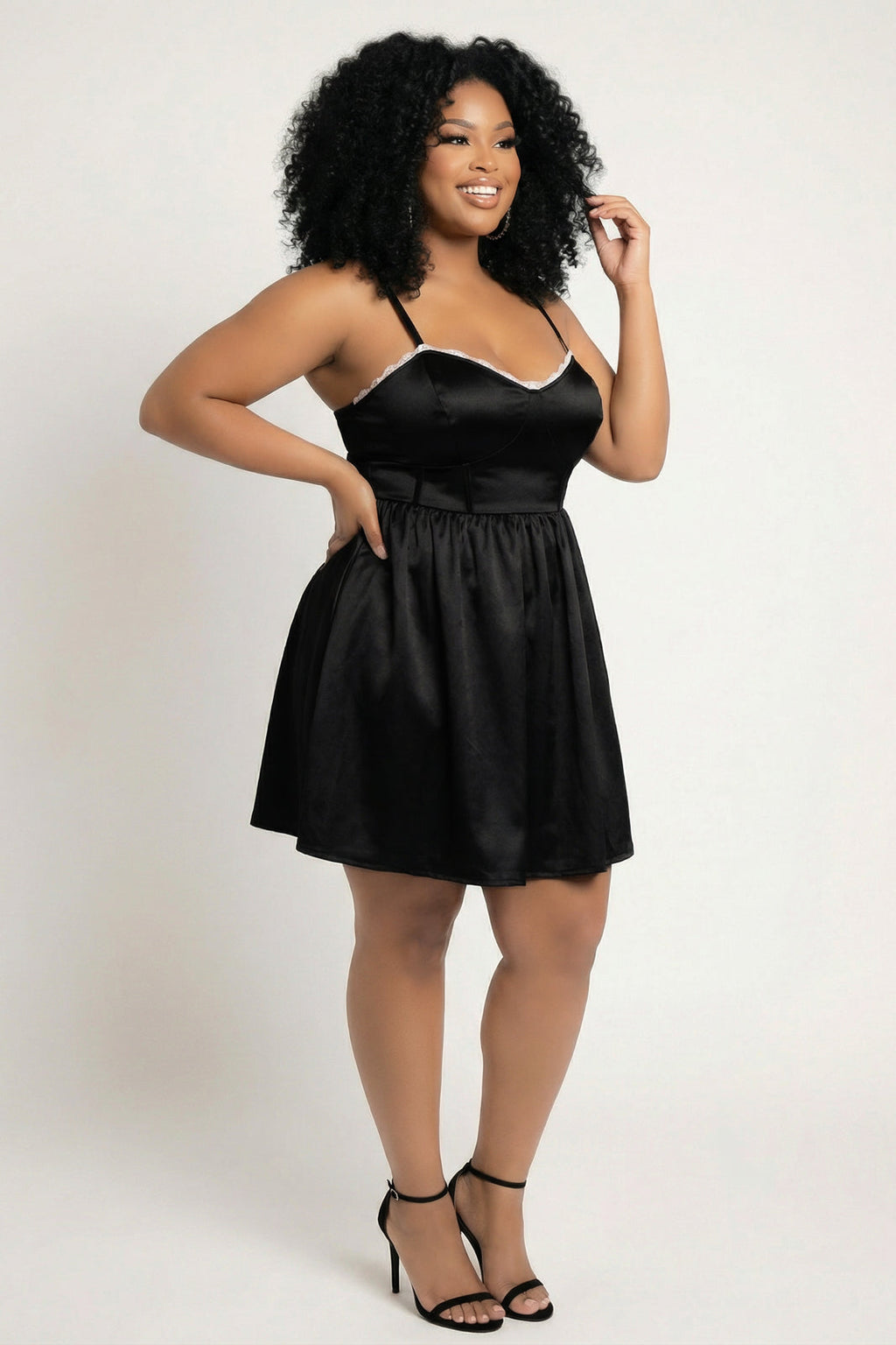 Plus Size Kimaree Satin Flare Dress -Black