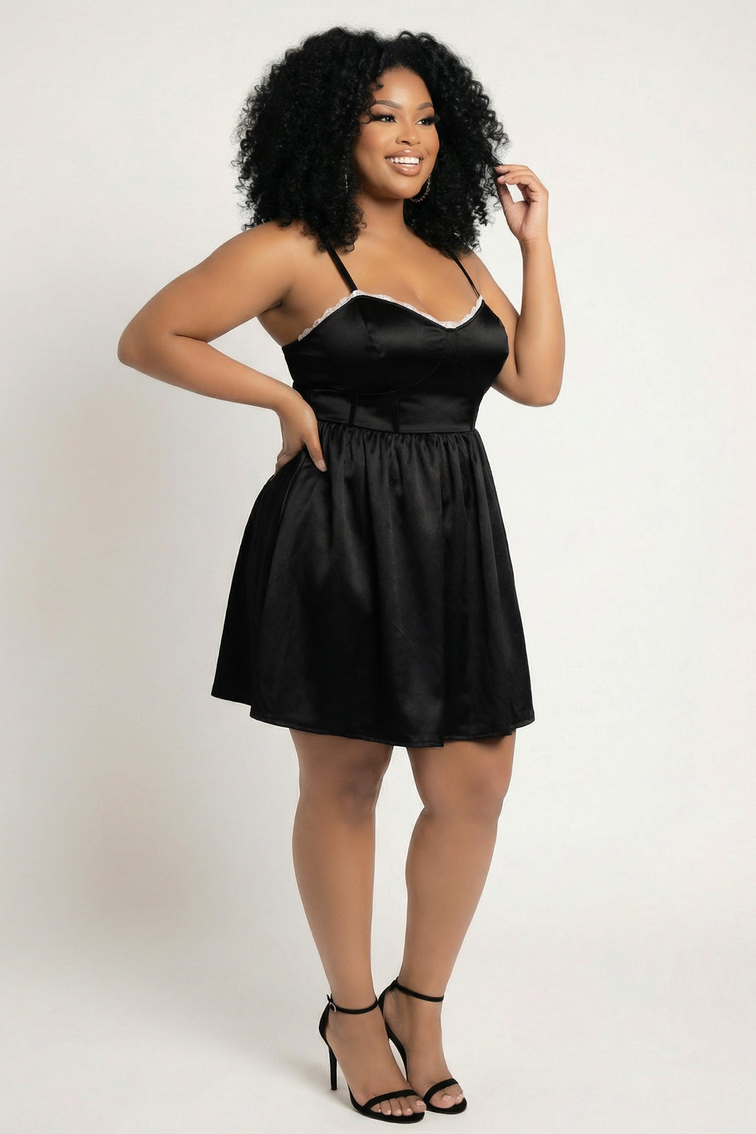 Plus Size Kimaree Satin Flare Dress -Black
