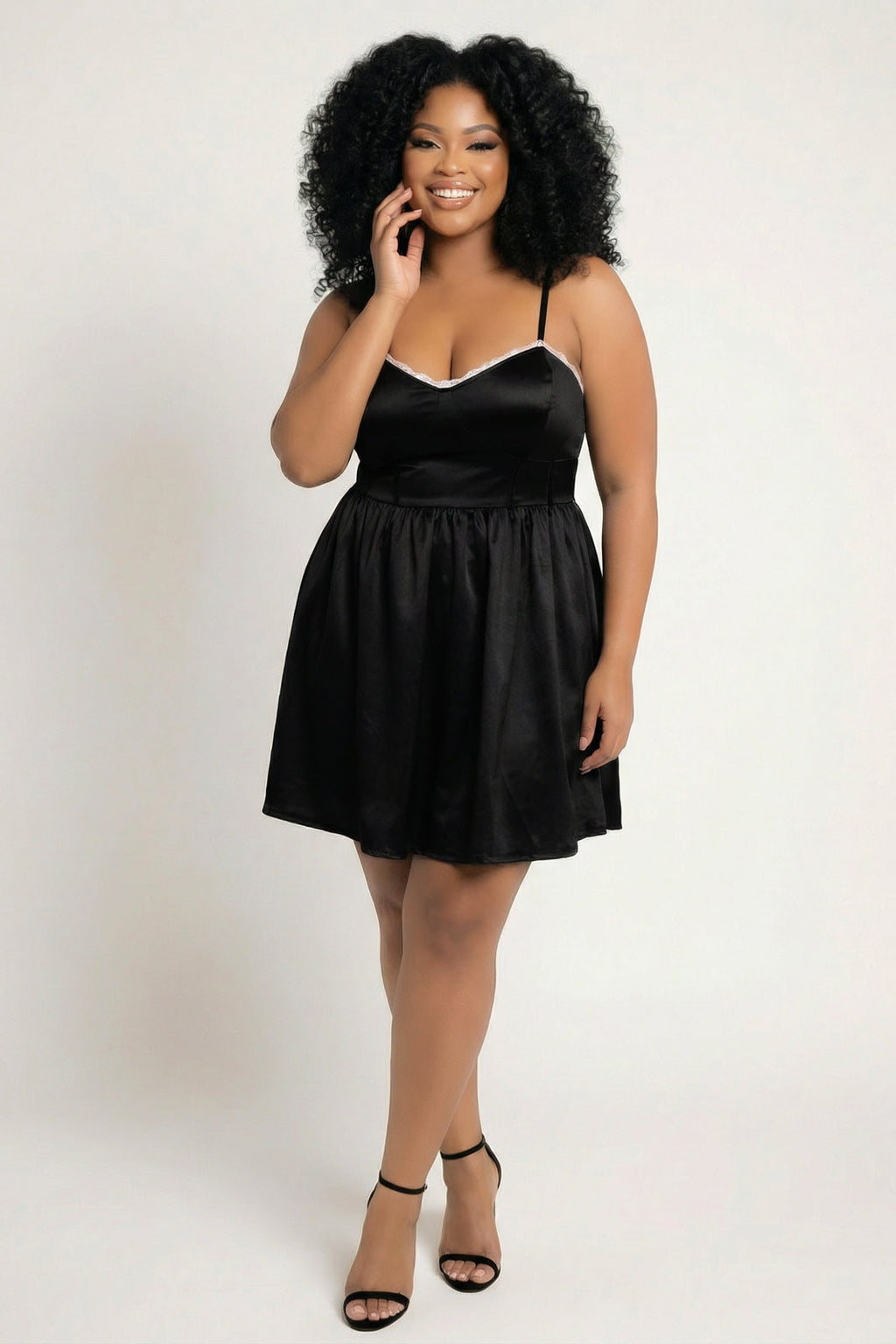 Plus Size Kimaree Satin Flare Dress -Black