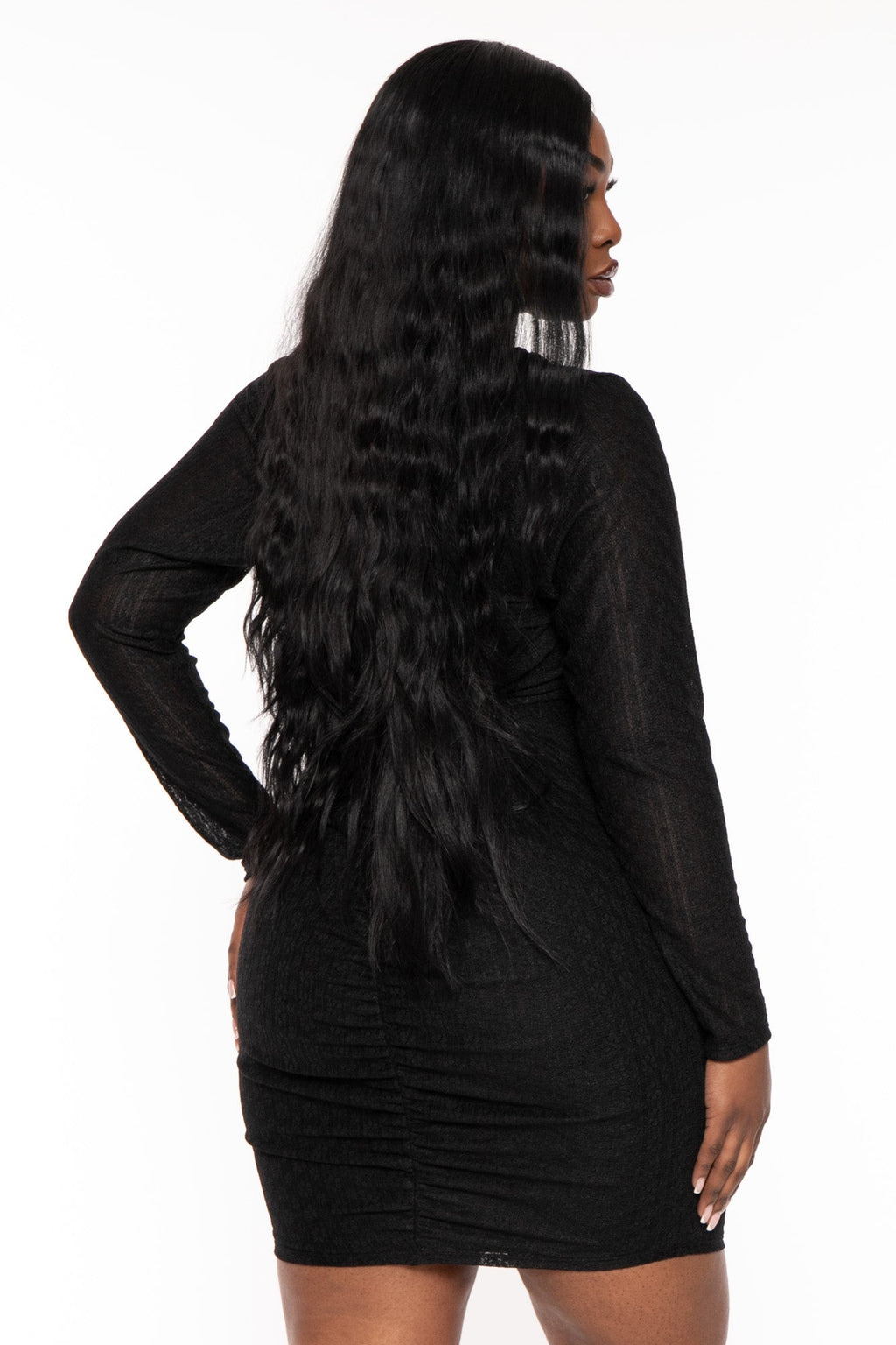 Plus Size Krystal Front Ruffle With Shrug  Dress - Black