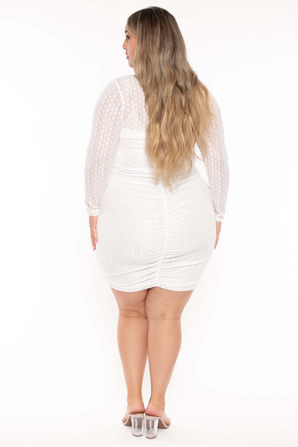 Plus Size Krystal Front Ruffle With Shrug  Dress - White