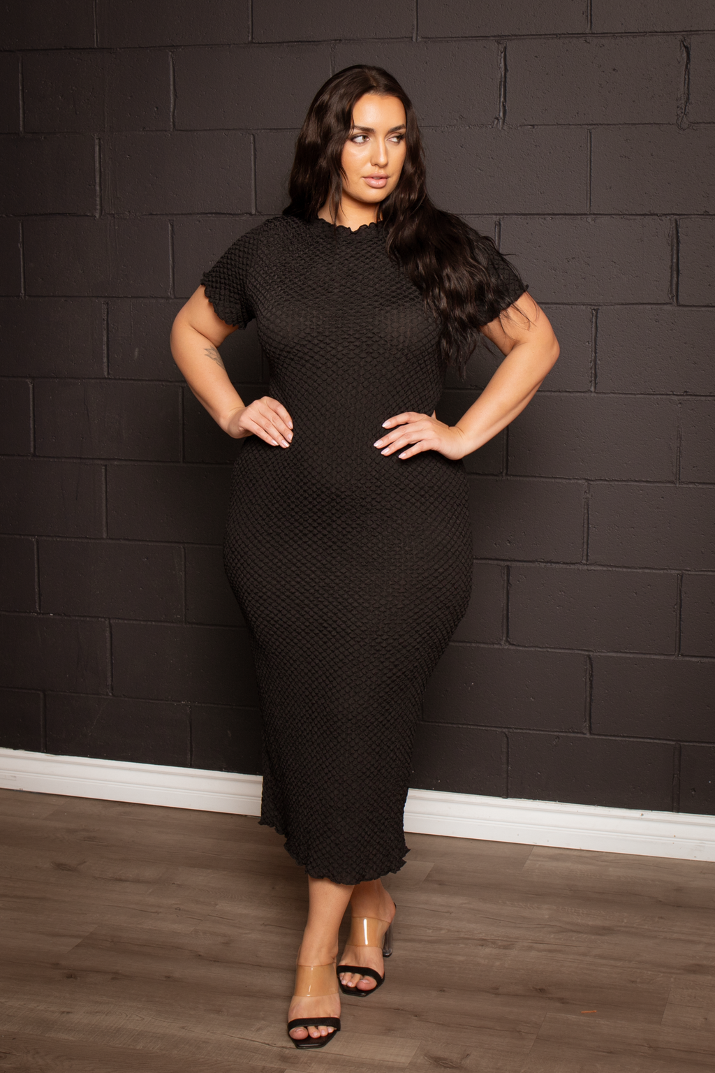 Plus Size  Lanie Honeycomb Dress -Black