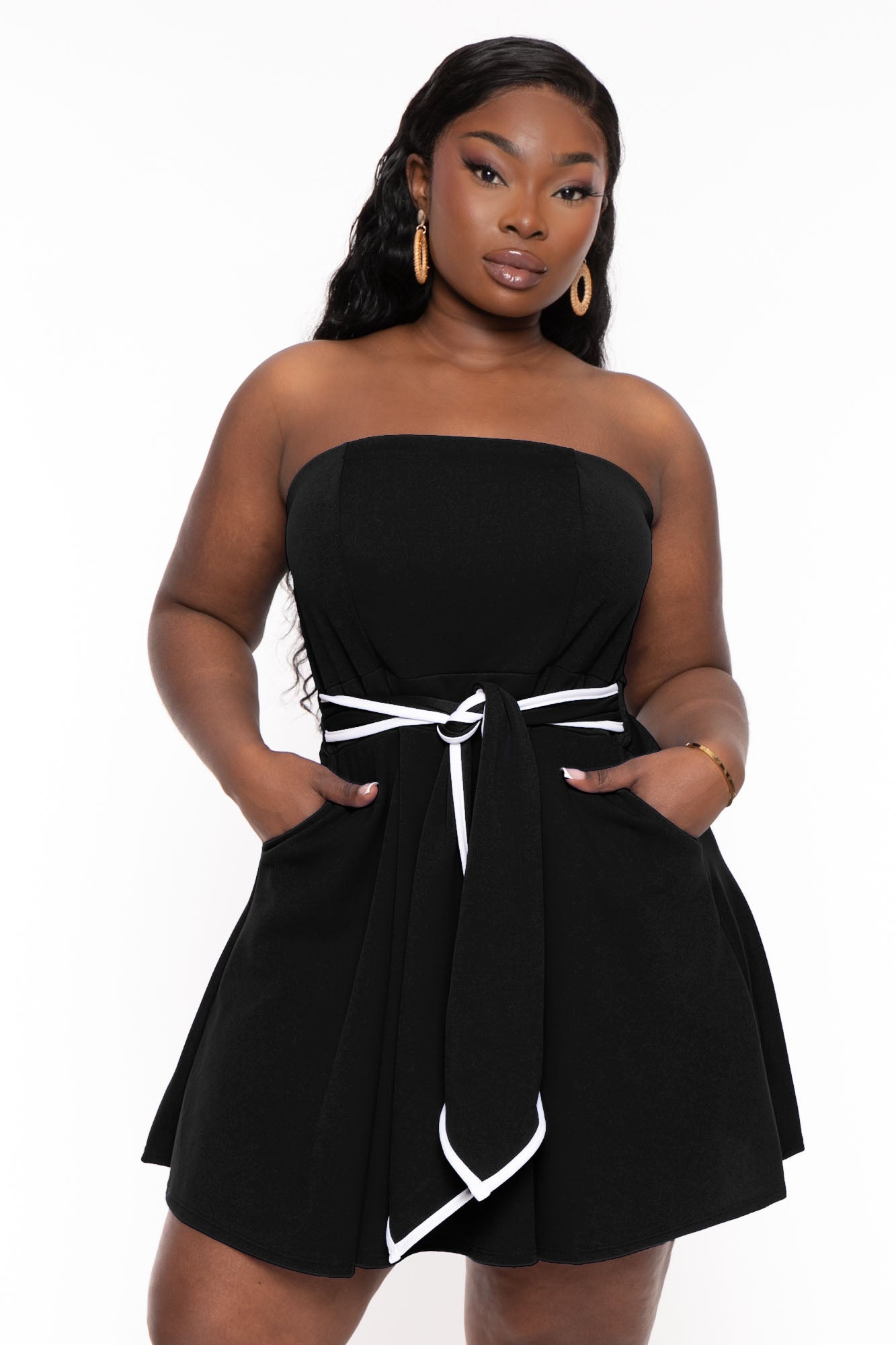 Plus Size Larisa Strapless  Flare Dress- Black